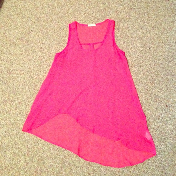 Sheer Asymmetrical Bright Pink Tank