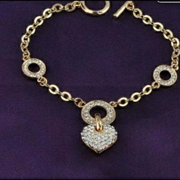 Accessories - 18K Yellow G P Swarovski Heart Crystal Bracelet