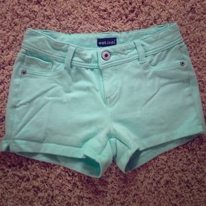 High waisted teal shorts