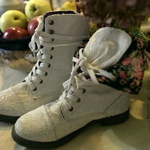 White Lace Tall Combat Boots 👢🎀