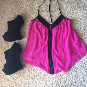 Silence + Noise fuchsia zipper top