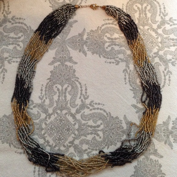 Long metallic beaded necklace