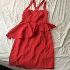 Brand new blood orange asymmetric peplum dress