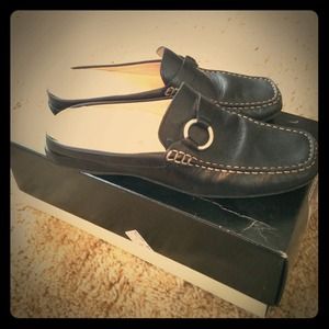 Geox Black Leather Slides/Loafers Sz 39.5