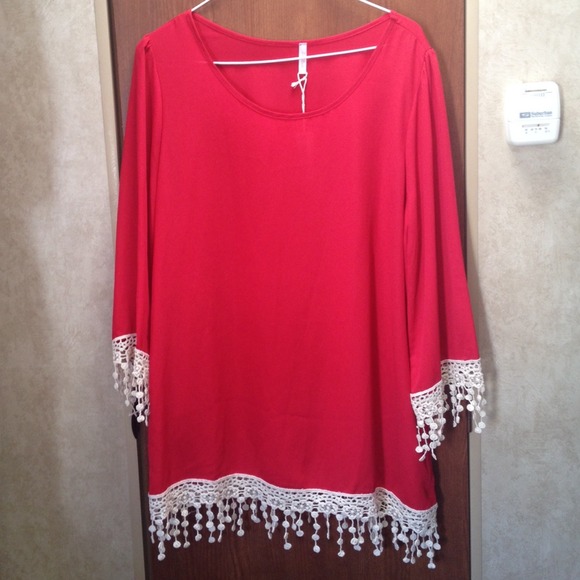 Red tunic with crochet trim