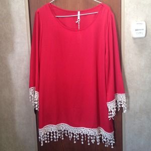 Red tunic with crochet trim