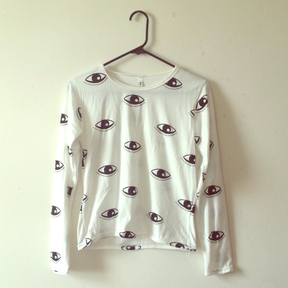Kenzo-Style White Long Sleeve w/Eye Motif - Picture 1 of 2