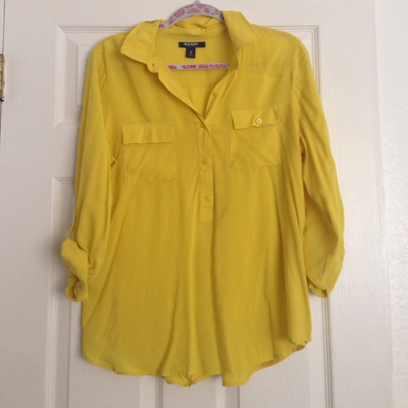 Mustard half button up top