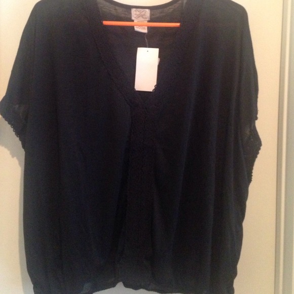 Black Tee with Crochet Details