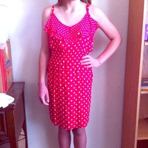 Elle Red/Pink White Polka Dot Dress