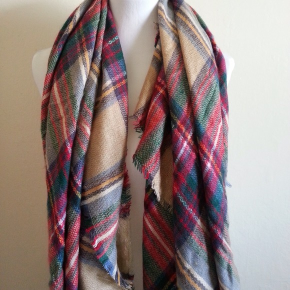 New Camel Plaid Blanket Scarf