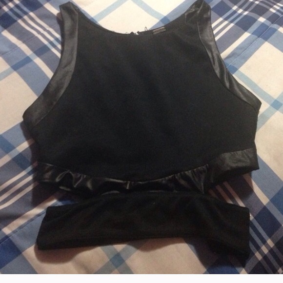 Leather trim crop top
