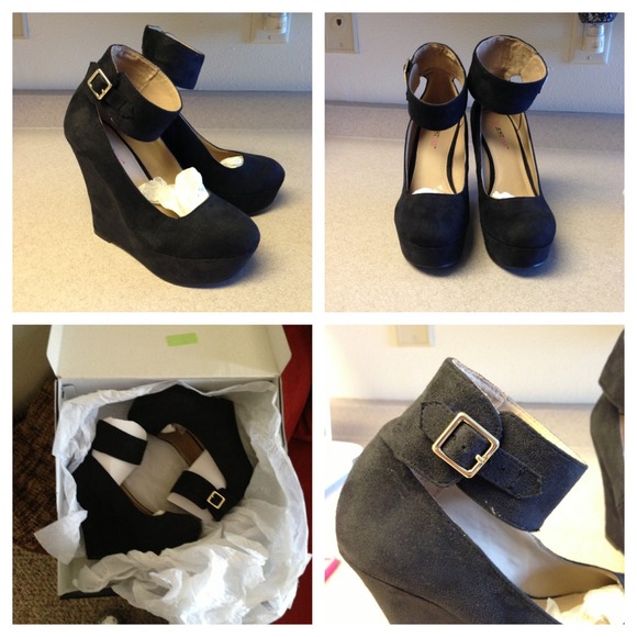 Sexy black wedges with ankle strap