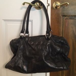 Black leather handbag