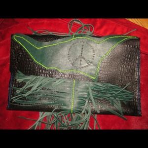 Handmade alligator fringy clutch