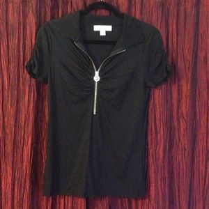 Michael Kors black tee with gold zipper