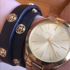 Stella & Dot Clover Double Wrap Leather Bracelet