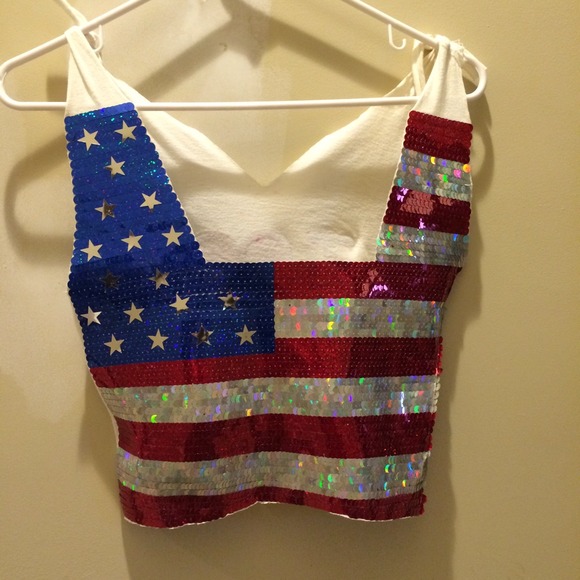I ❤️ NY US Flag hand sequined top
