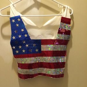 I ❤️ NY US Flag hand sequined top