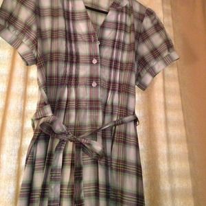 Purple + green plaid dress with belt