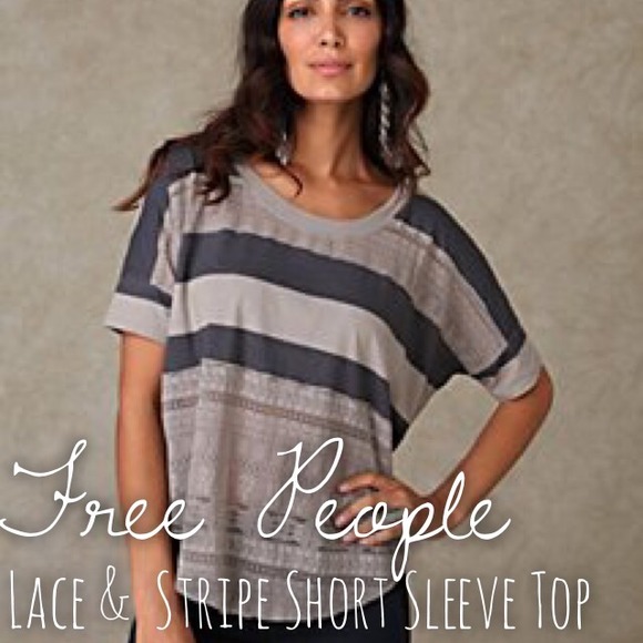 SOLD Free People Lace & Stripe Short Sleeve