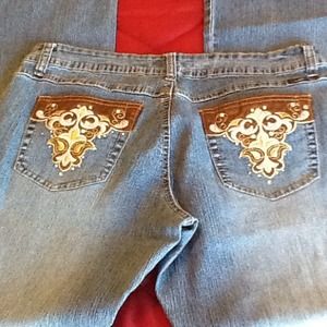 Like new sexy denim jeans with brown leather