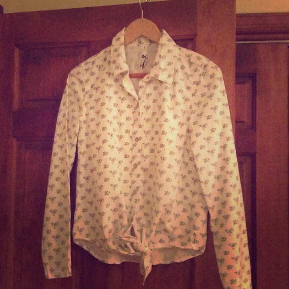 Seven White button down blouse with blue flowers