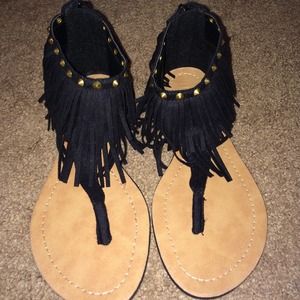 Black Fringe Sandals