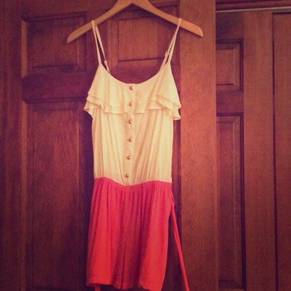 Flirty coral and cream two toned romper