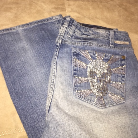J & company light washed denim jeans skulls