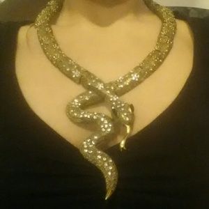 Large unique rhinestone snake necklace