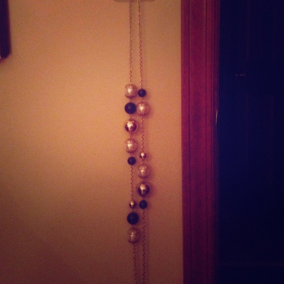 Long pearl and black ball necklace