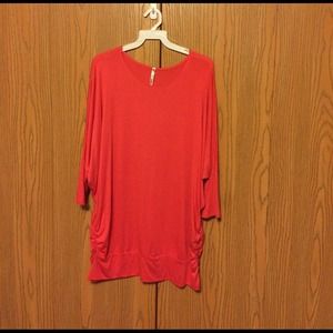Long coral gathered tunic