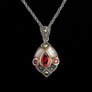 Sterling Silver - Mother of Pearl & Red Pendant