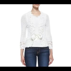Michael Simon's White Crochet Satin-Tie Cardigan