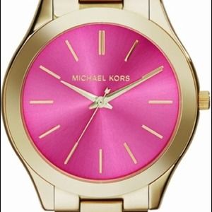 Pink Michael kors slim runway watch