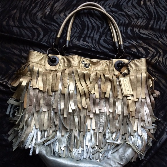 Coach Rare Madison Metallic Gold Fringe Purse