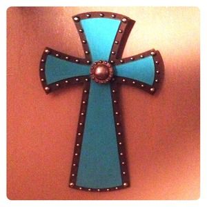 SOLD  Brown & turquoise studded cross with Concho.
