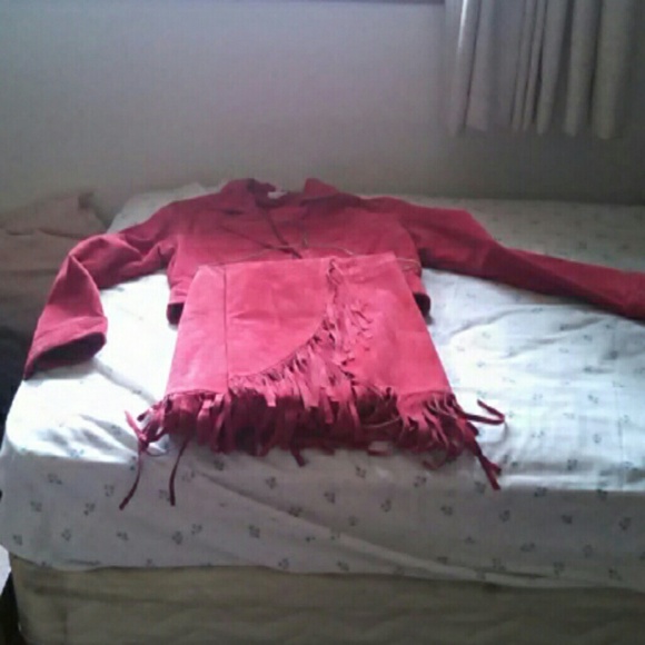Red all leather jacket with skirt