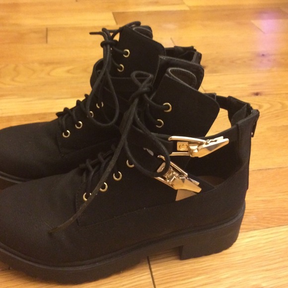 Black Cut out boots w/ gold buckles! - Picture 2 of 4