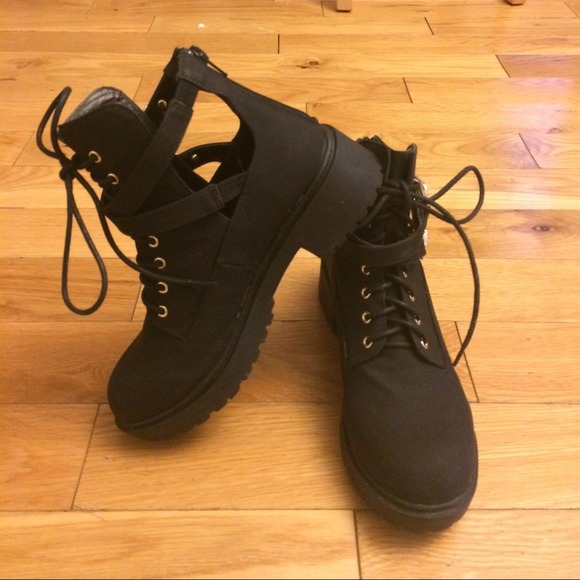 Black Cut out boots w/ gold buckles! - Picture 4 of 4