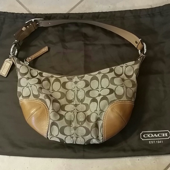 Authentic Coach Signature Fabric Leather Hobo