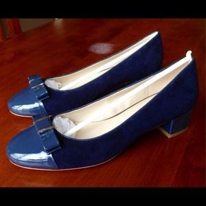 Coach Rivera Patent Leather/Suede blue low heels 7