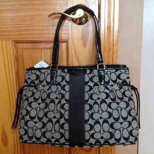 Coach Signature Stripe Drawstring Carryall