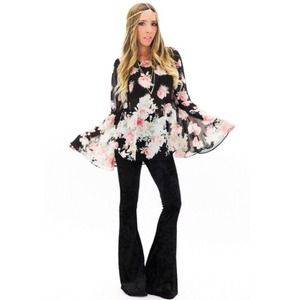 Sheer floral bell sleeve top