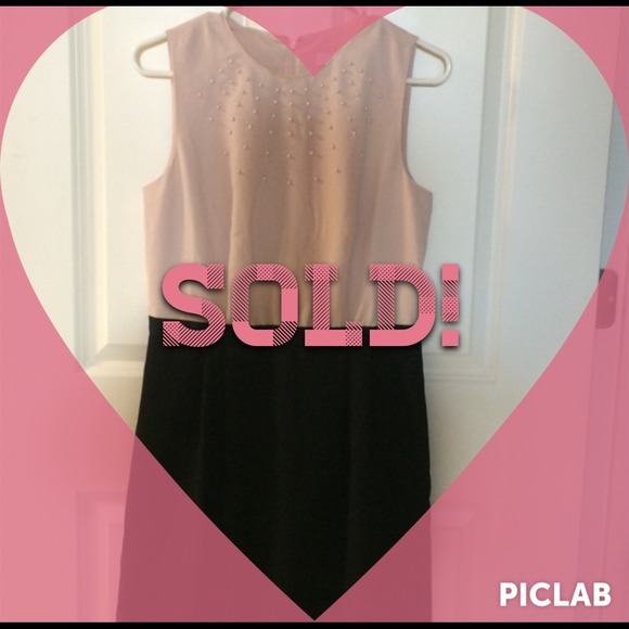 Loft Pink & Black A-Line Dress w/ Pearl Detail