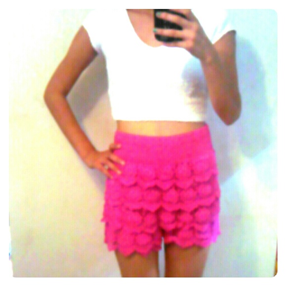 Hot pink lace high waist shorts