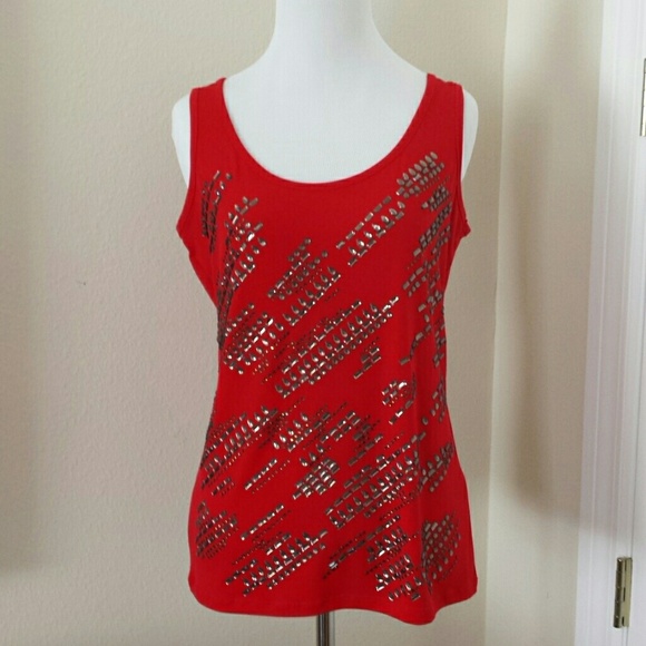 Calvin Klein Red Sequined Sleeveless Top♡