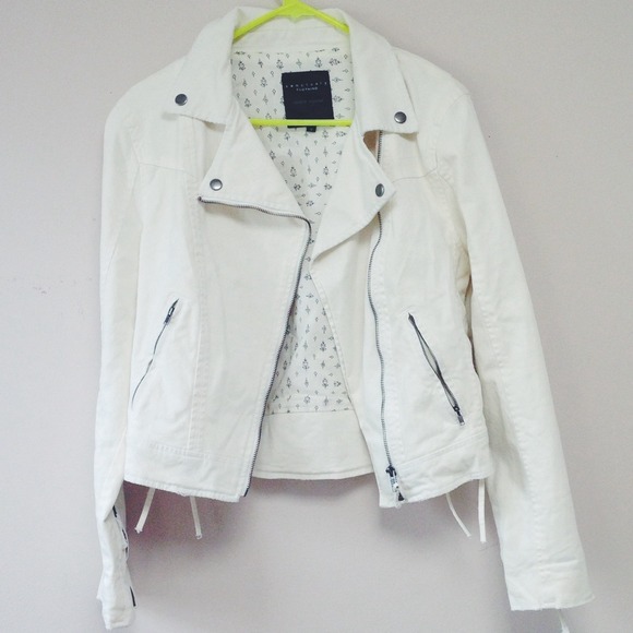 Fall forward white twill moto jacket