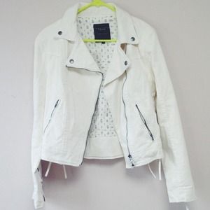 Fall forward white twill moto jacket